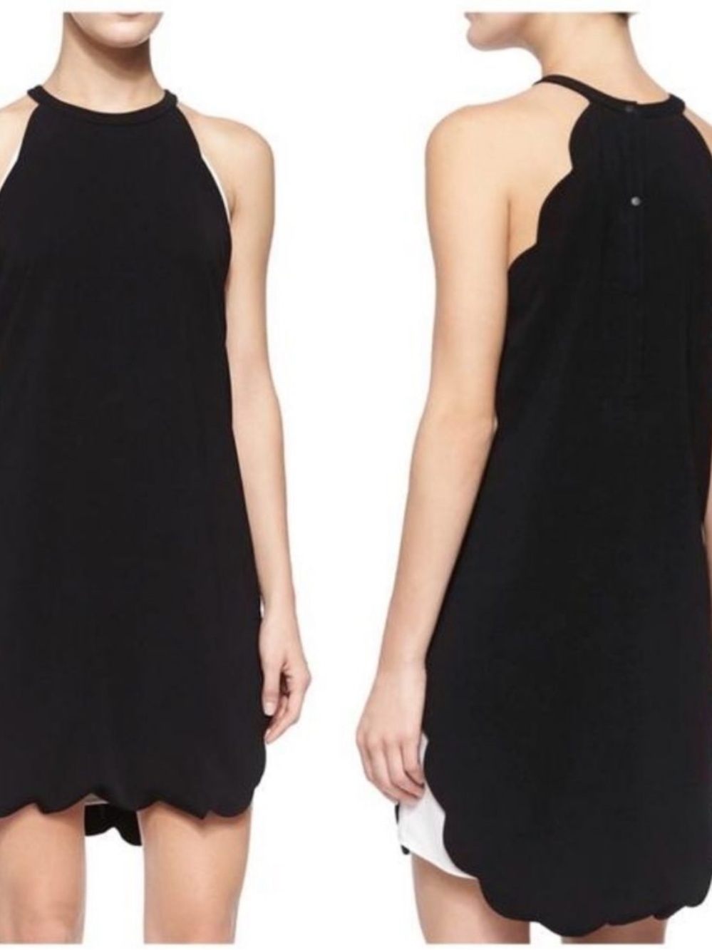 ALC Black Scallop Hem Sleeveless Shift Dress